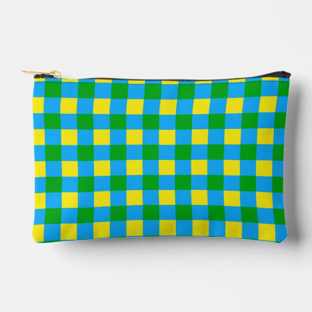 Blue Green Yellow Check Plaid Pattern Design  Accessory Pouch (Front)