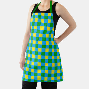 Blue Green Yellow Check Plaid Pattern Design Apron