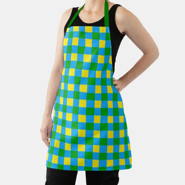 Blue Green Yellow Check Plaid Pattern Design  Apron (Creator Uploaded)
