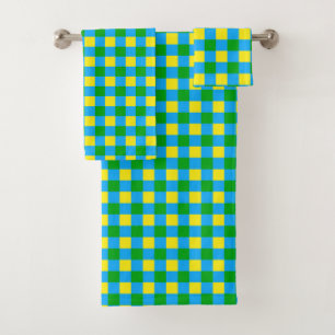 Blue Green Yellow Check Plaid Pattern Design Bath Towel Set