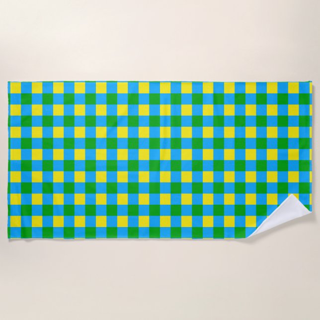 Blue Green Yellow Check Plaid Pattern Design  Beach Towel (Front)