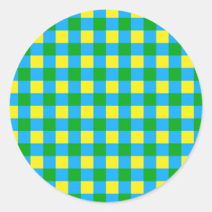 Blue Green Yellow Check Plaid Pattern Design Classic Round Sticker