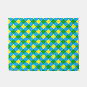 Blue Green Yellow Check Plaid Pattern Design Doormat