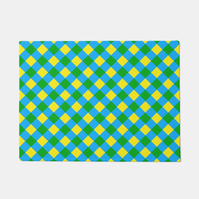 Blue Green Yellow Check Plaid Pattern Design  Doormat (Front)