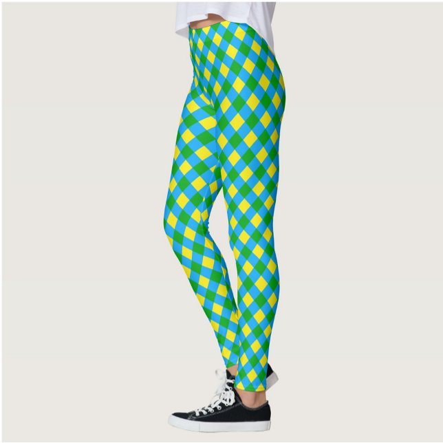 Blue Green Yellow Check Plaid Pattern Design  Leggings (Creator Uploaded)