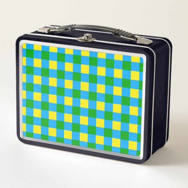 Blue Green Yellow Check Plaid Pattern Design  Metal Lunch Box (Front)