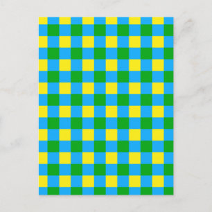 Blue Green Yellow Check Plaid Pattern Design Postcard