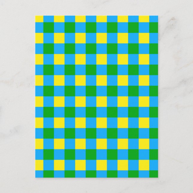 Blue Green Yellow Check Plaid Pattern Design  Postcard (Front)