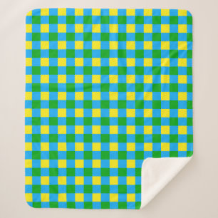 Blue Green Yellow Check Plaid Pattern Design Sherpa Blanket