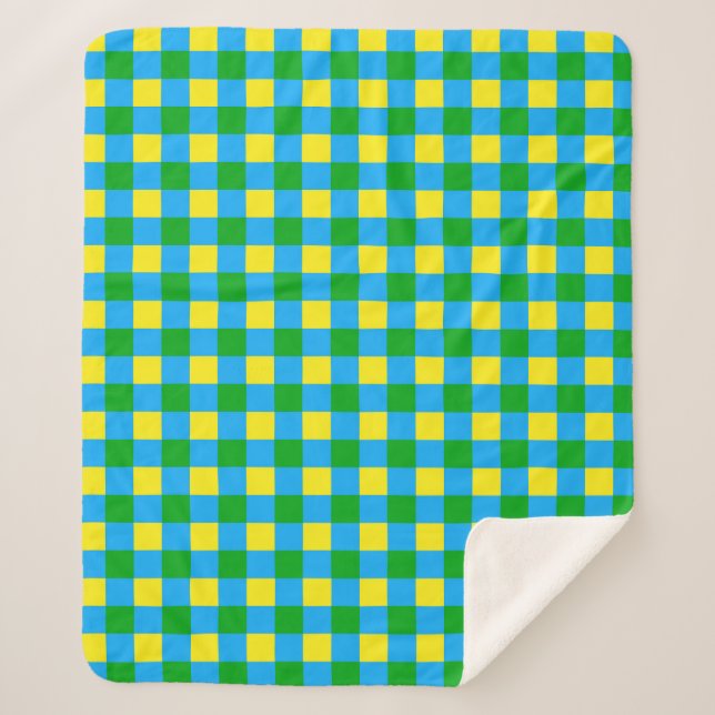 Blue Green Yellow Check Plaid Pattern Design  Sherpa Blanket (Front)