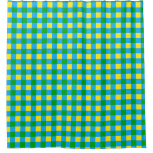 Blue Green Yellow Check Plaid Pattern Design  Shower Curtain