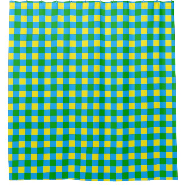 Blue Green Yellow Check Plaid Pattern Design  Shower Curtain (Front)