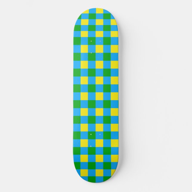 Blue Green Yellow Check Plaid Pattern Design  Skateboard (Front)
