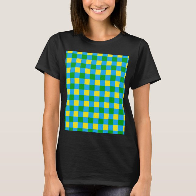 Blue Green Yellow Check Plaid Pattern Design  T-Shirt (Front)
