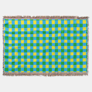 Blue Green Yellow Check Plaid Pattern Design Throw Blanket