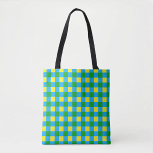 Blue Green Yellow Check Plaid Pattern Design  Tote Bag