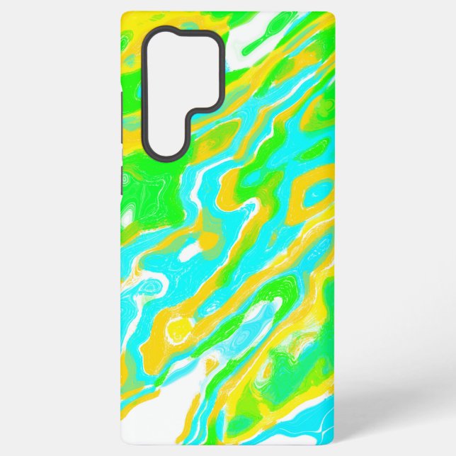 Blue Green Yellow Colourful Abstract Marble Liquid Samsung Galaxy S22 Ultra Case (Back)