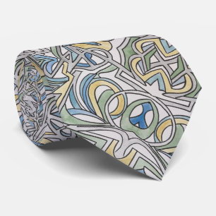 Blue Green Yellow Lattice-Abstract Pattern Neck Ti Tie