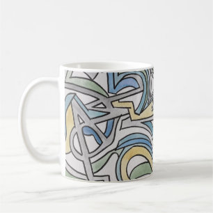 Blue Green Yellow Lattice-Hand Painted Abstract Coffee Mug