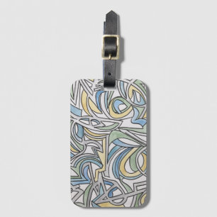 Blue Green Yellow Lattice-Hand Painted Watercolor Luggage Tag
