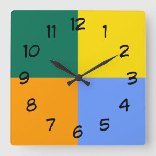Blue Green Yellow Orange Square Wall Clock