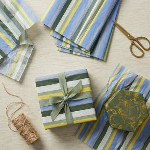Blue Green Yellow Stripe Tissue Paper