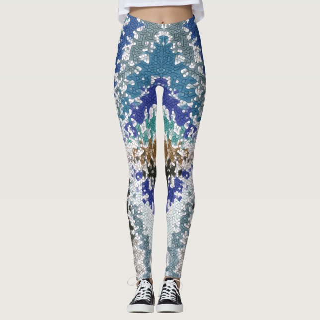 Blue Green Yellow Unique Pattern Leggings (Front)