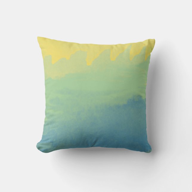 Blue Green Yellow Watercolor Painting Art Modern Cushion (Front)
