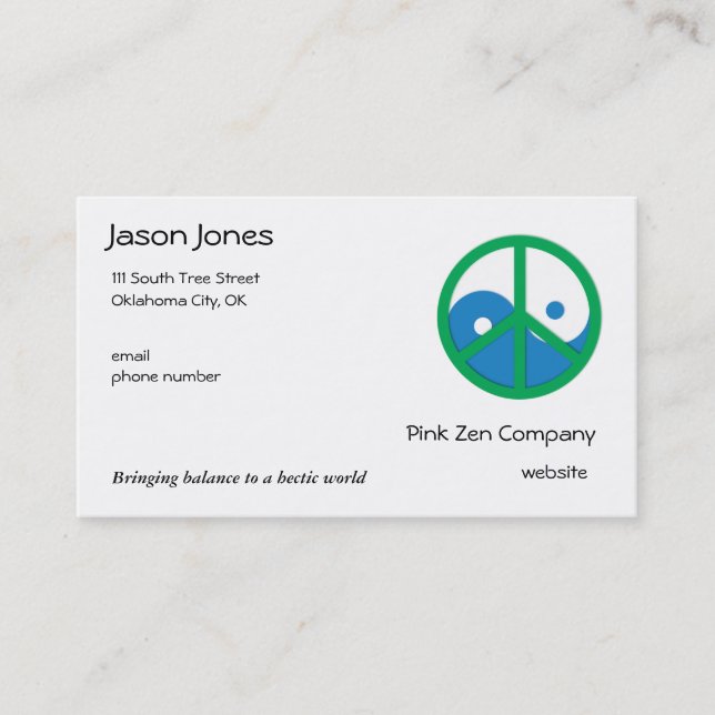 Blue & Green Yin Yang Business Card (Front)