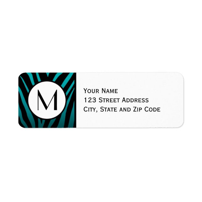 Blue Green Zebra Stripe Return Address Label (Front)