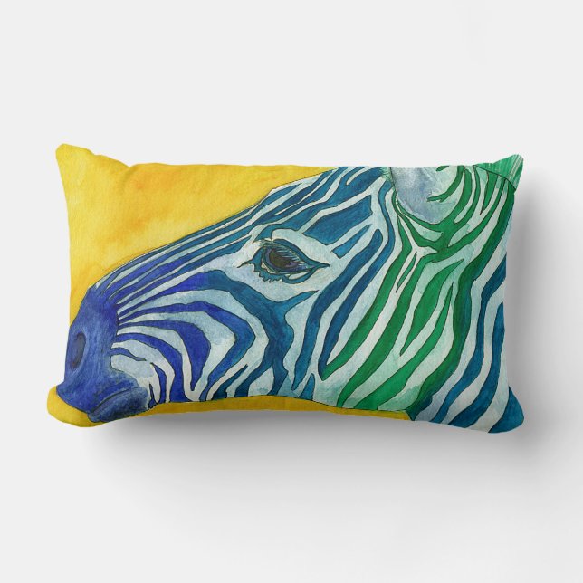Blue & Green Zebra Throw Pillow (Front)