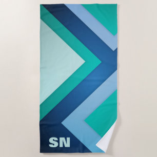 Blue Green Zig Zag Stripes Beach Towel