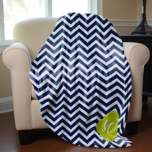 Blue & Green Zigzag Pattern Monogram Fleece Blanket