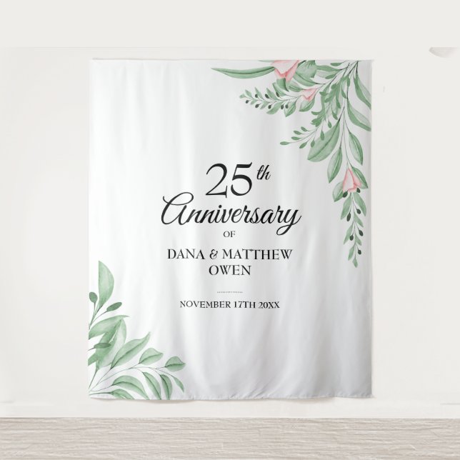 Blue Greenery 25th Anniversary Photo Backdrop Tapestry (Front)