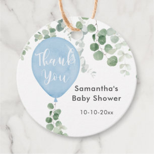 Blue greenery eucalyptus balloon baby shower favour tags