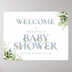 Blue Greenery Letter Baby Shower Welcome Sign