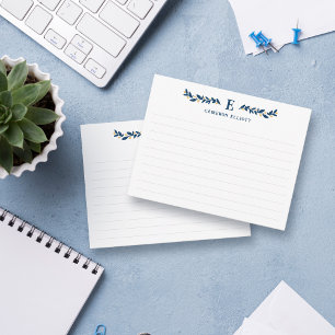 Blue Greenery Yellow Berries Monogram Lined Card