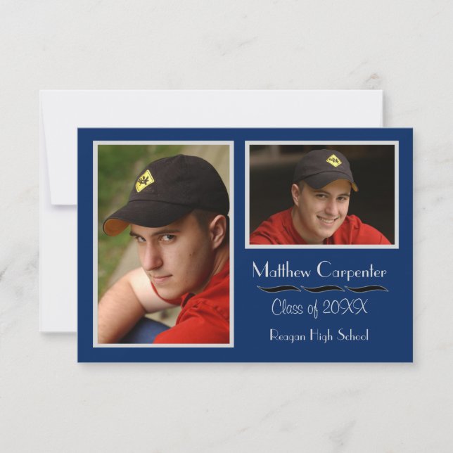 Blue & Grey 2 Photo Collage -3x5 Grad Announcement (Front)