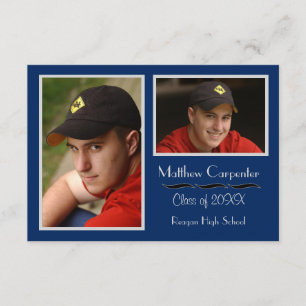 Blue & Grey 2 Photo Collage -3x5 Grad Announcement