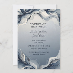 Blue Grey Abstract Petal Wedding Invitation