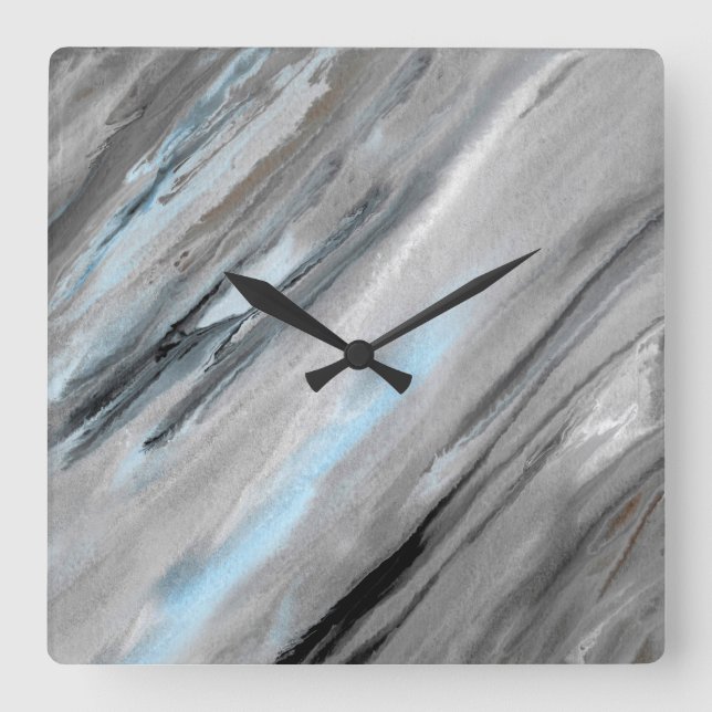 Blue Grey Abstract Square Wall Clock (Front)