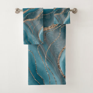 Blue Grey Agate Gold Glitter Glam #1 Bath Towel Set