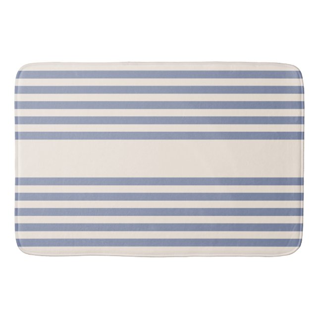 Blue-grey and beige five stripe pattern bath mat (Front)