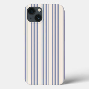 Blue-grey and beige five stripe pattern iPhone 13 case