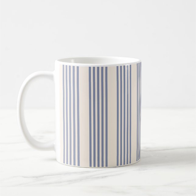 Blue-grey and beige five stripe pattern coffee mug (Left)