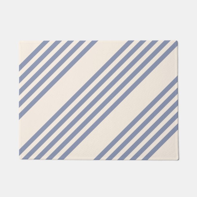 Blue-grey and beige five stripe pattern doormat (Front)