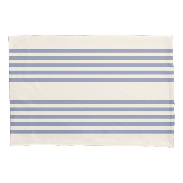Blue-grey and beige five stripe pattern pillowcase (Front)