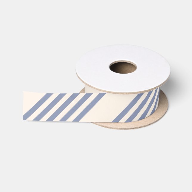 Blue-grey and beige five stripe pattern satin ribbon (Spool)