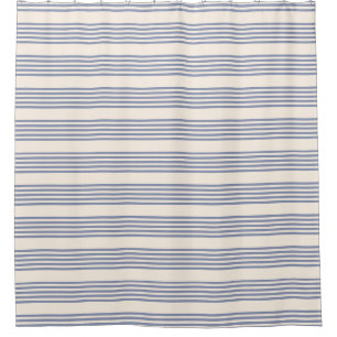 Blue-grey and beige five stripe pattern shower curtain