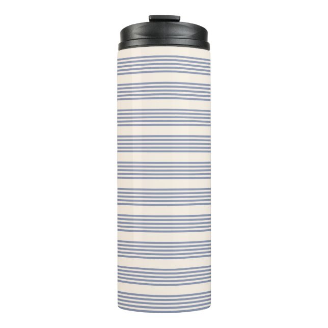 Blue-grey and beige five stripe pattern thermal tumbler (Front)
